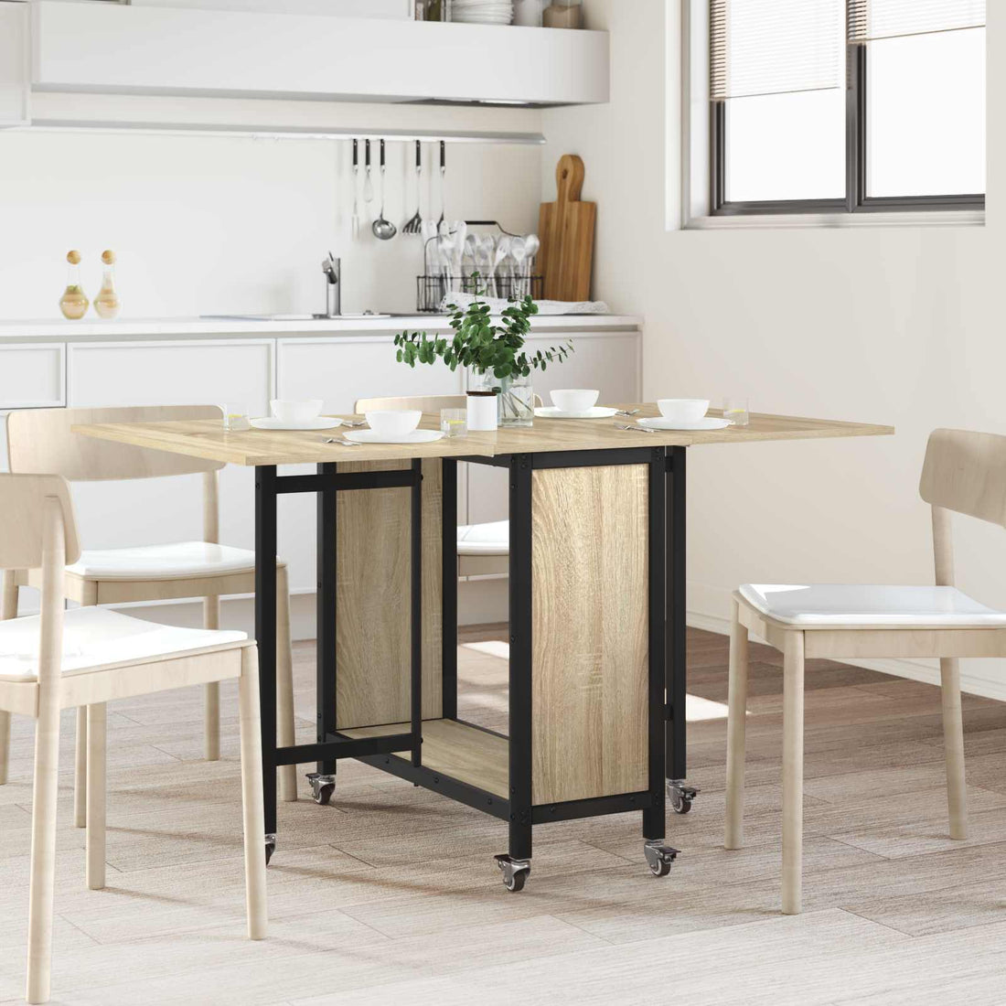 vidaXL Mesa de comedor plegable con ruedas 130 x 80 x 76,5 cm acero PB