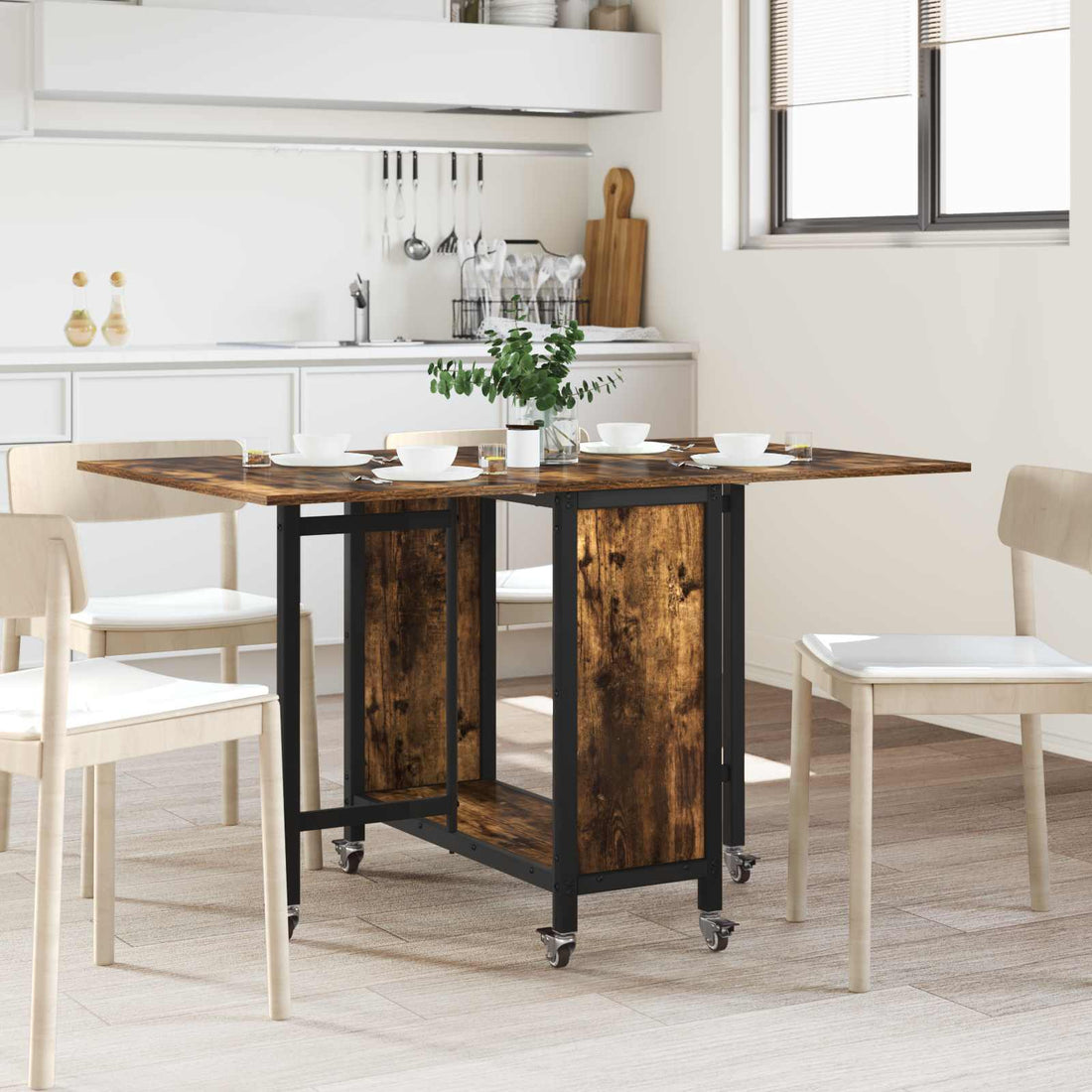 vidaXL Mesa de comedor plegable con ruedas 130 x 80 x 76,5 cm acero PB