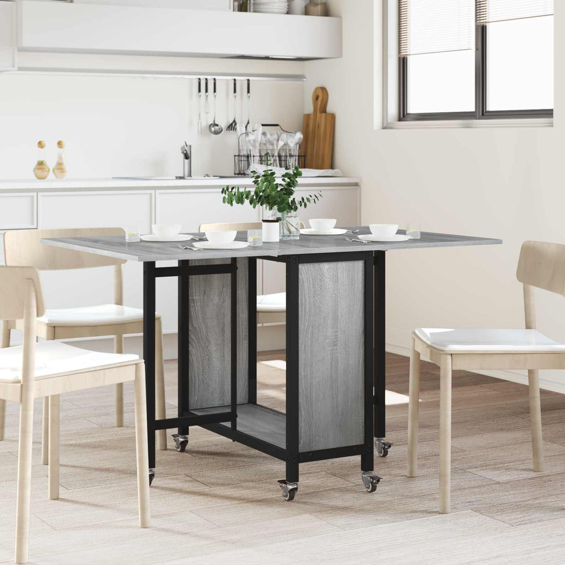 vidaXL Mesa de comedor plegable con ruedas 130 x 80 x 76,5 cm acero PB