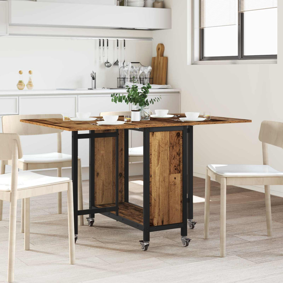 vidaXL Mesa de comedor plegable con ruedas 130 x 80 x 76,5 cm acero PB