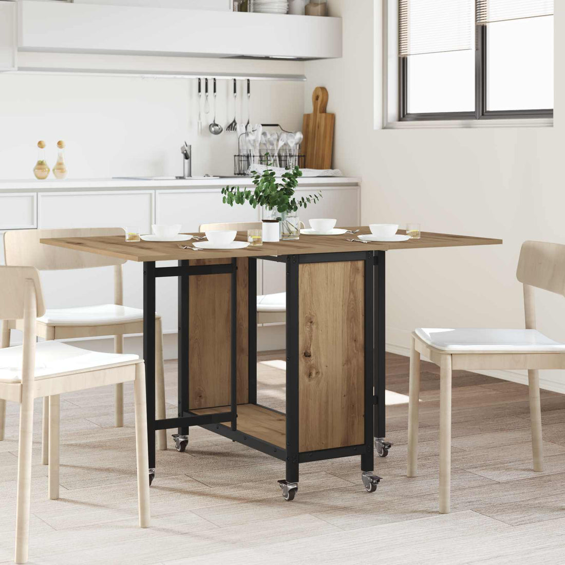 vidaXL Mesa de comedor plegable con ruedas 130 x 80 x 76,5 cm acero PB