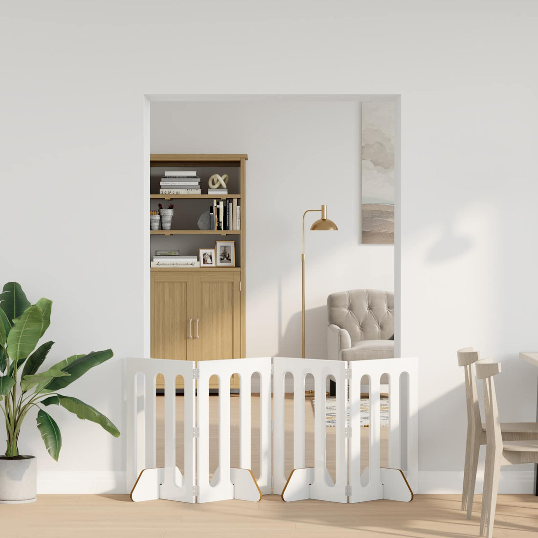 vidaXL Valla plegable para mascotas 4 uds. Blanco Brillante