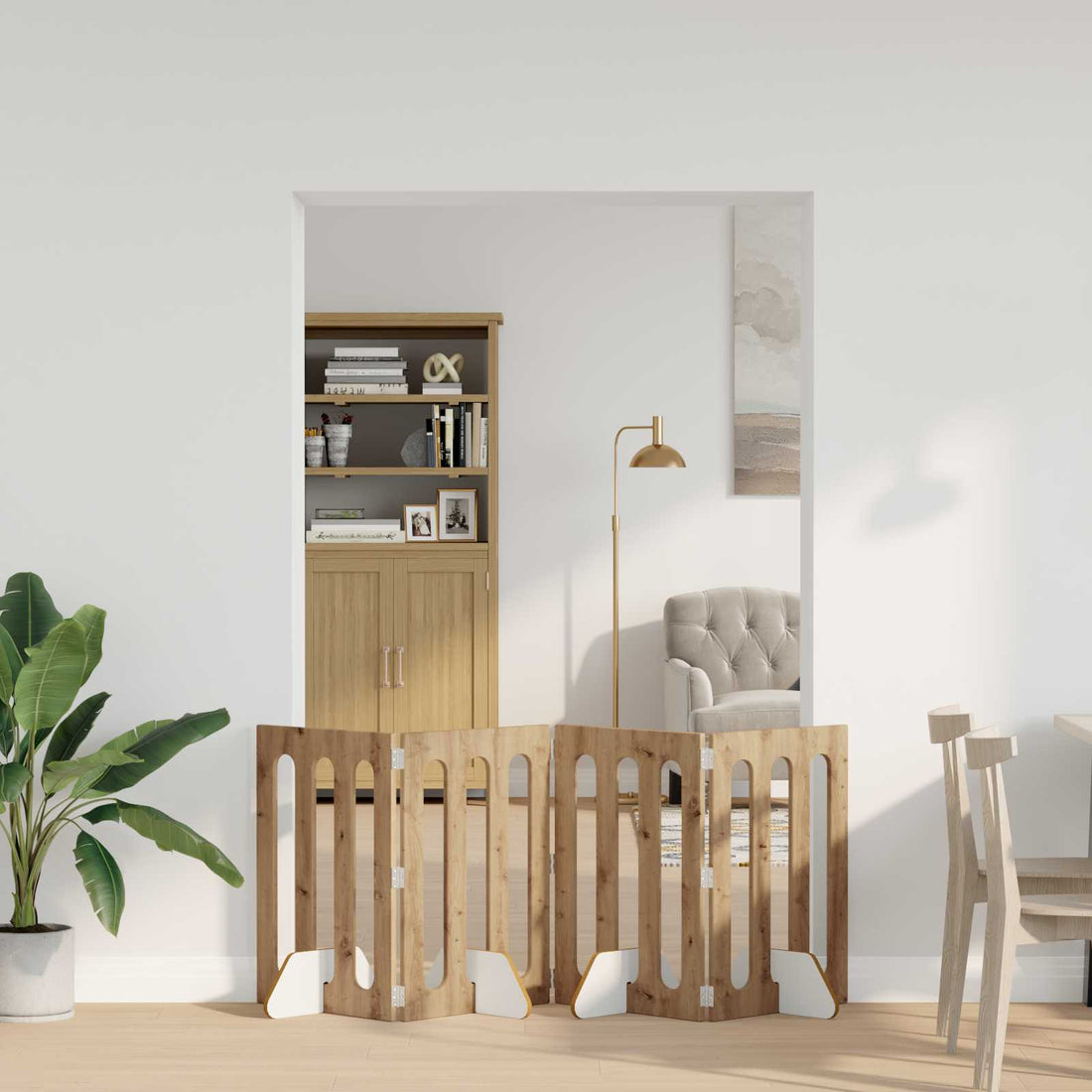 vidaXL Valla plegable para mascotas 4 uds. Roble artisan