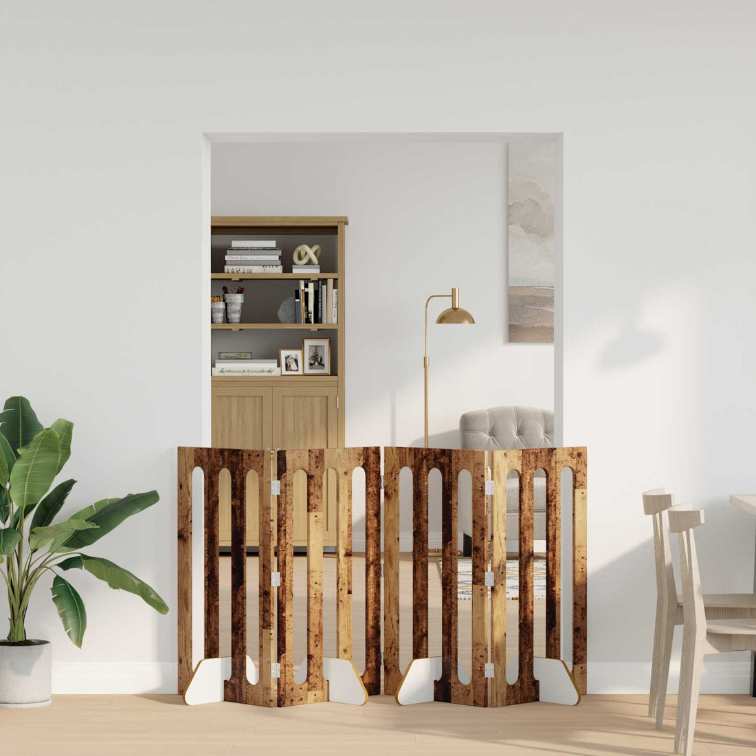 vidaXL Valla plegable para mascotas 4 uds. Madera de roble