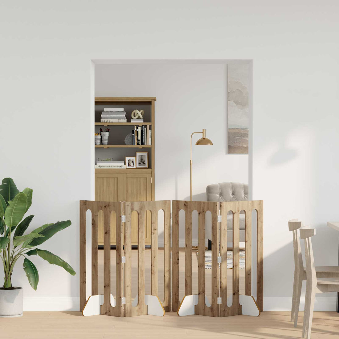 vidaXL Valla plegable para mascotas 4 uds. Roble artisan