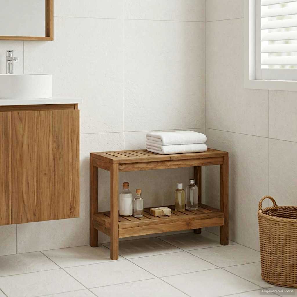 vidaXL Mesa Lateral de Baño con almacenamiento Natural 60 x 30 x 45 cm