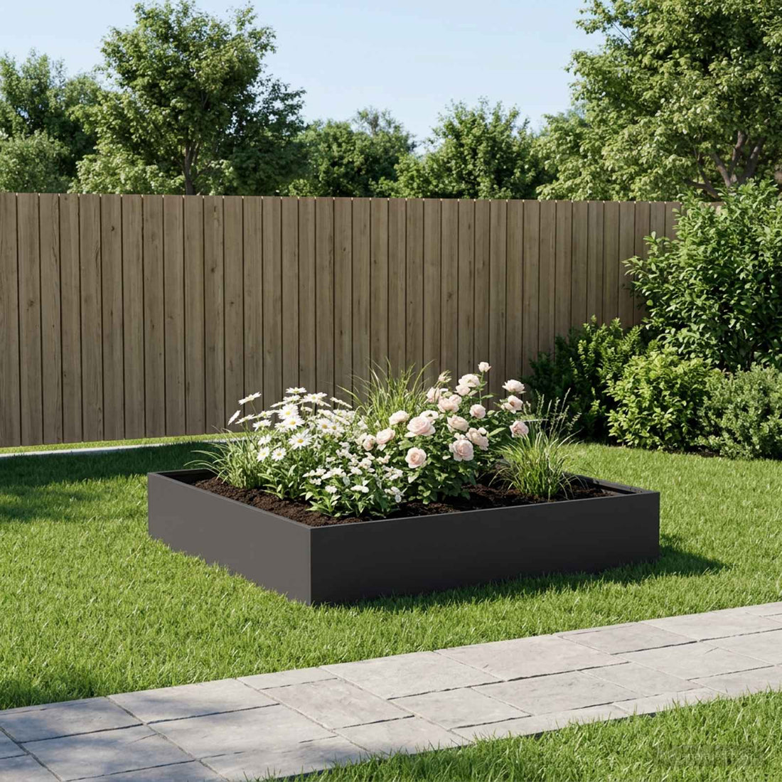 vidaXL Macetero de Jardín Negro 80 x 80 x 20 cm Acero laminado en frío