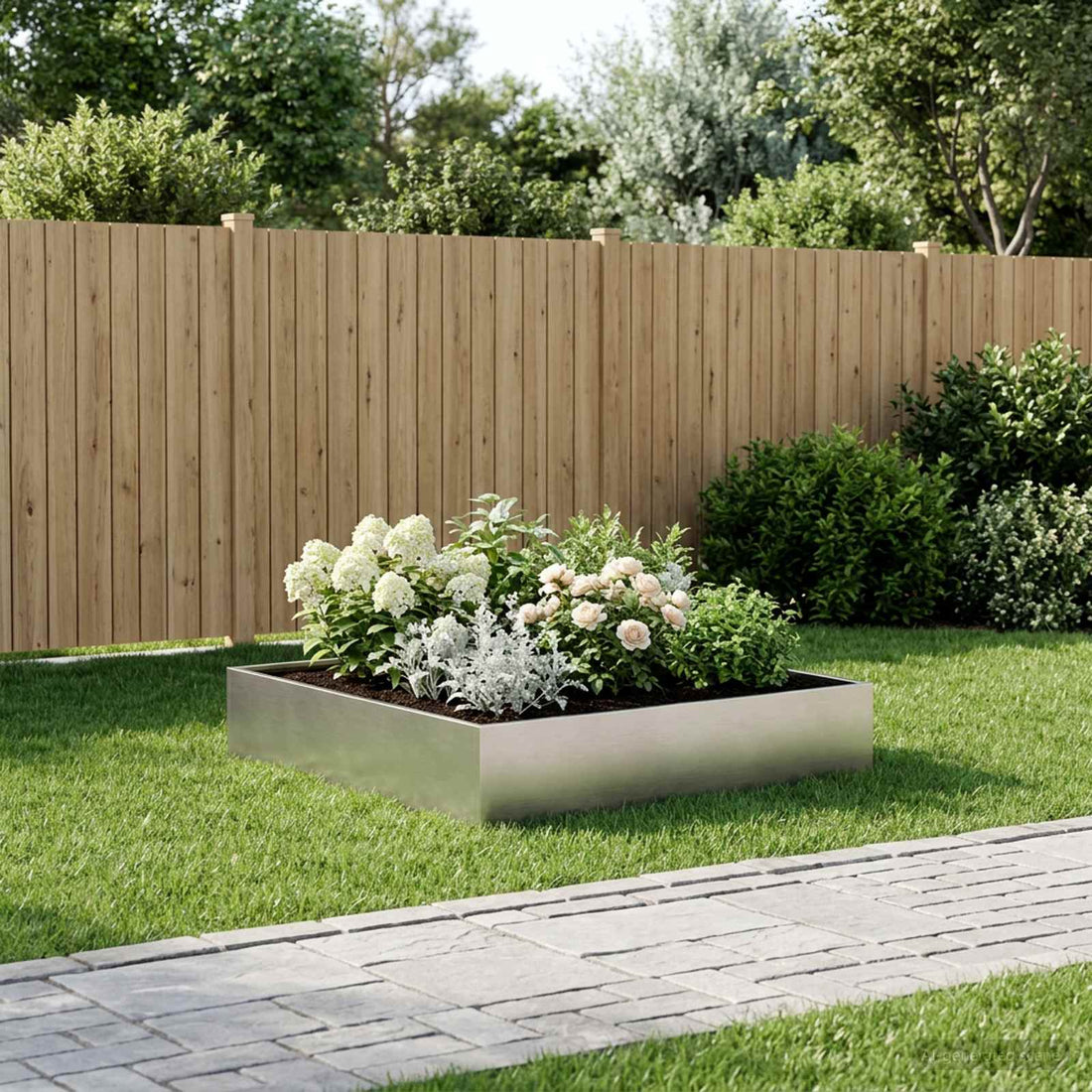 vidaXL Macetero de Jardín Plateado 100 x 100 x 20 cm Acero inoxidable