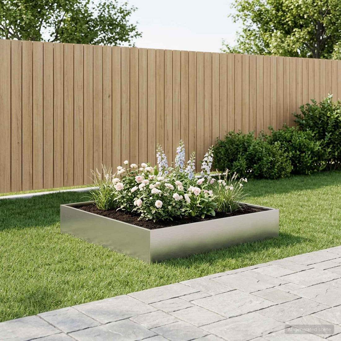 vidaXL Macetero de Jardín Plateado 100 x 100 x 20 cm Acero Galvanizado