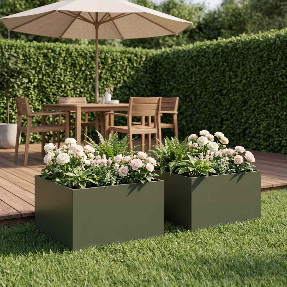 vidaXL Macetero de Jardín 2 uds. Verde oliva 40 x 40 x 30 cm