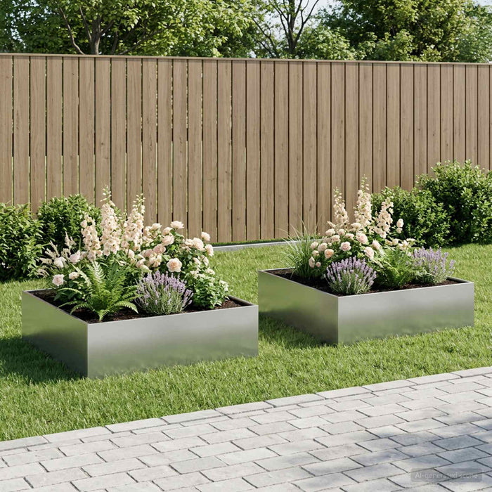 vidaXL Macetero de Jardín 2 uds. Plateado 80 x 80 x 30 cm