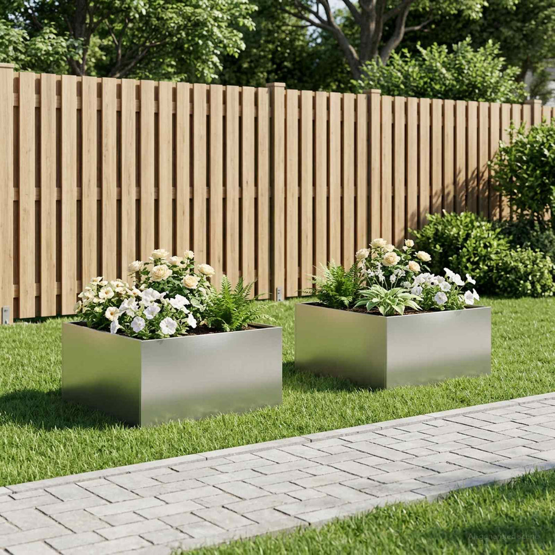 vidaXL Macetero de Jardín 2 uds. Plateado 60 x 60 x 40 cm