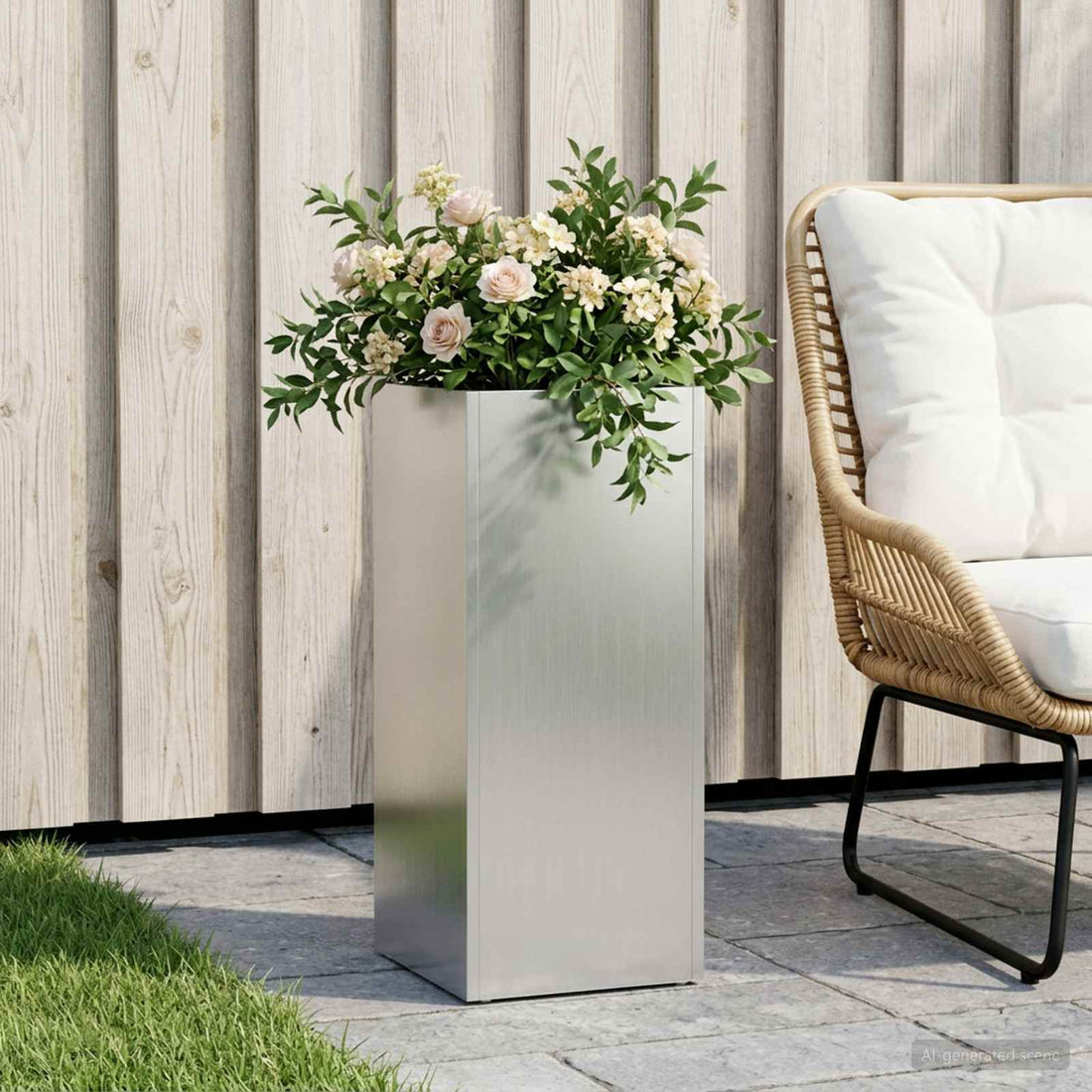 vidaXL Macetero de Jardín Plateado 20 x 20 x 40 cm Acero Galvanizado