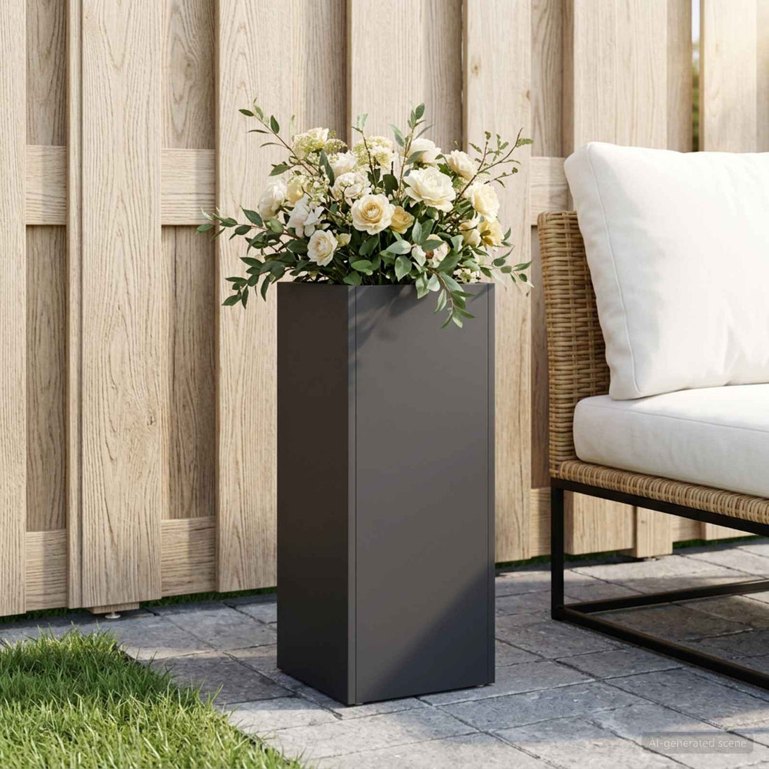 vidaXL Macetero de Jardín Negro 20 x 20 x 50 cm Acero laminado en frío