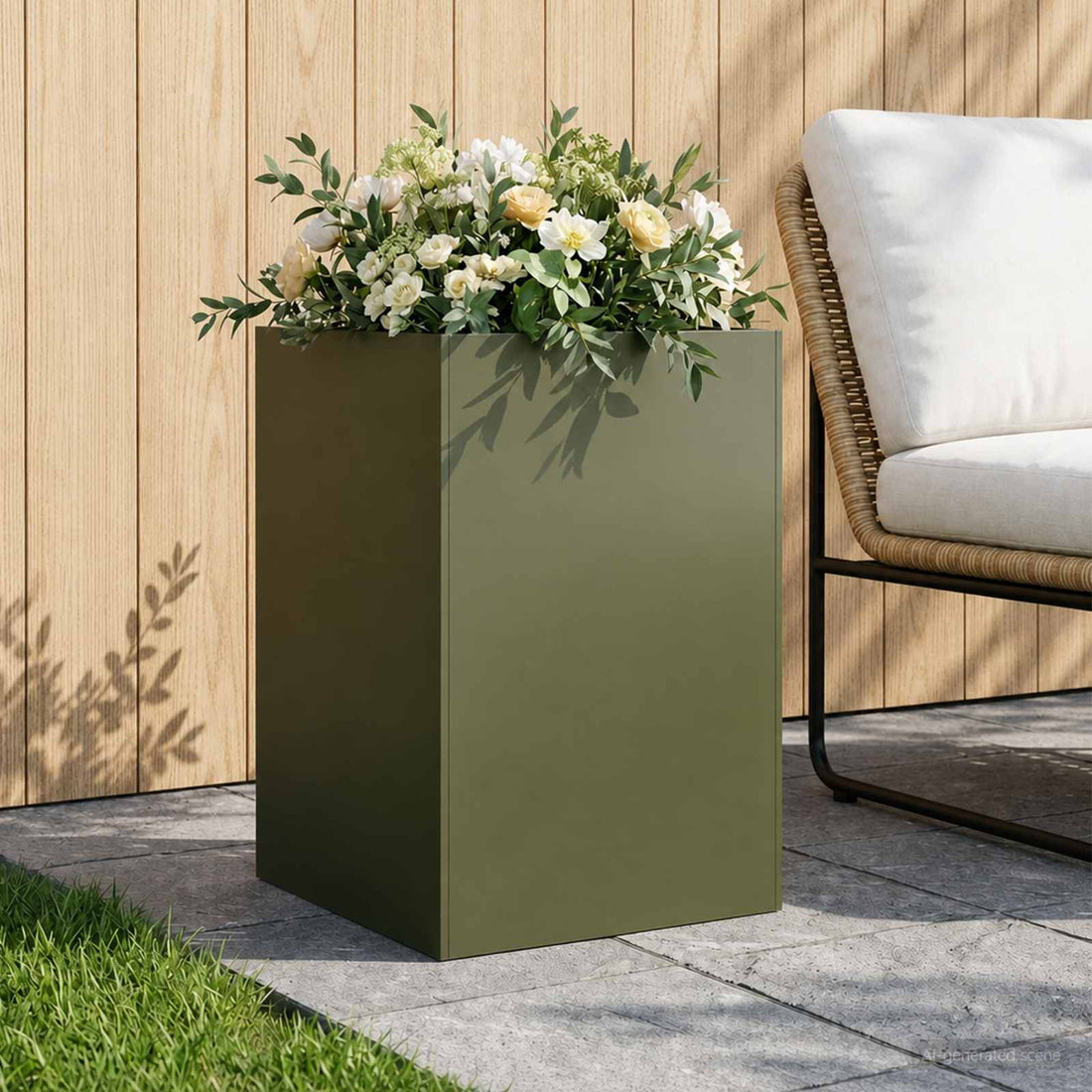 vidaXL Macetero de Jardín Verde oliva 40 x 40 x 75 cm