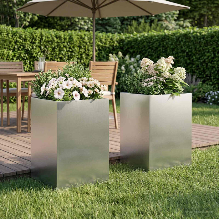 vidaXL Macetero de Jardín 2 uds. Plateado 40 x 40 x 75 cm