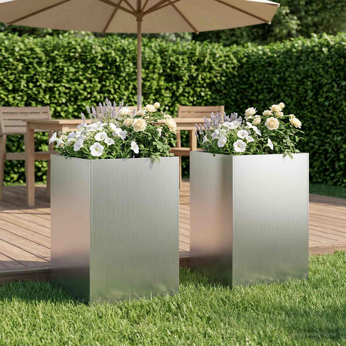 vidaXL Macetero de Jardín 2 uds. Plateado 50 x 50 x 75 cm