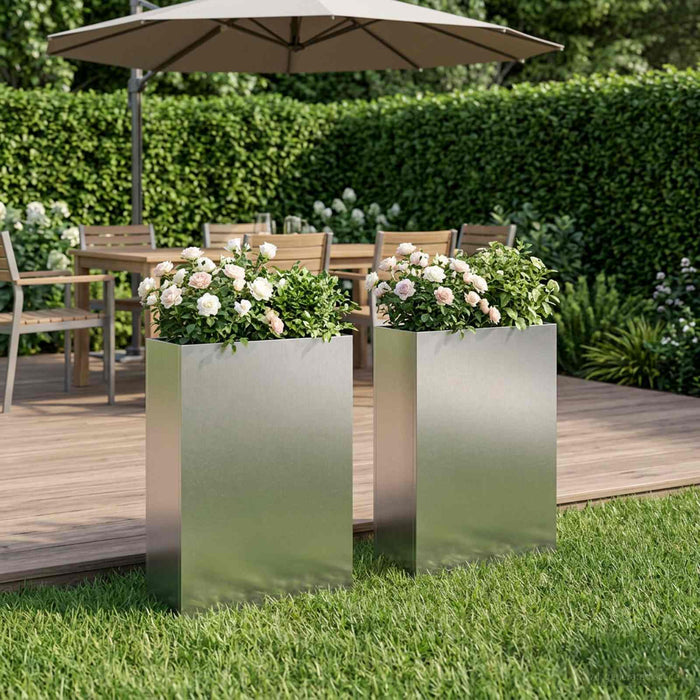 vidaXL Macetero de Jardín 2 uds. Plateado 50 x 20 x 75 cm