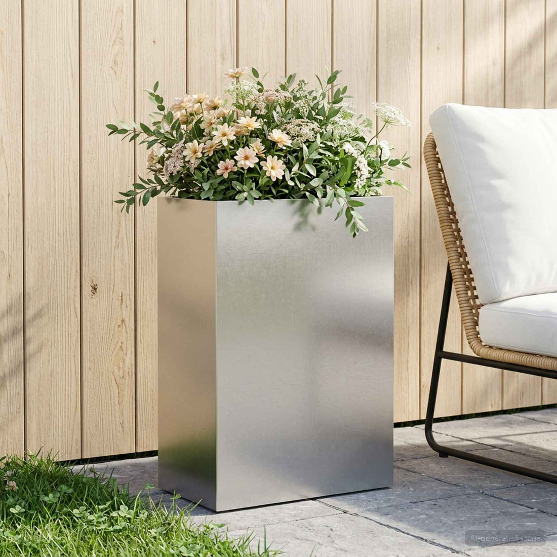 vidaXL Macetero de Jardín Plateado 40 x 30 x 75 cm Acero inoxidable