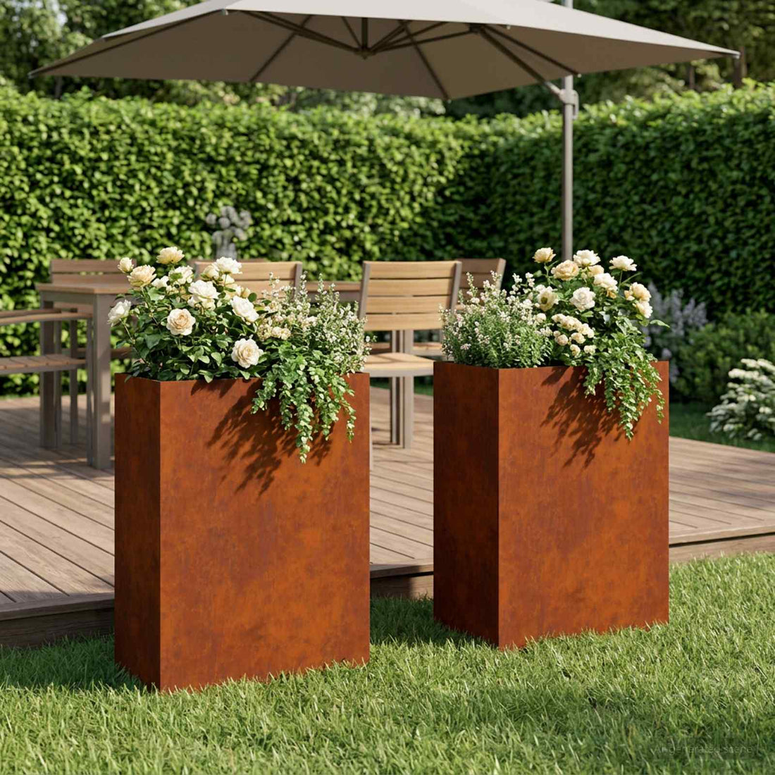 vidaXL Macetero de Jardín 2 uds. Oxidado 40 x 30 x 75 cm Acero oxidado
