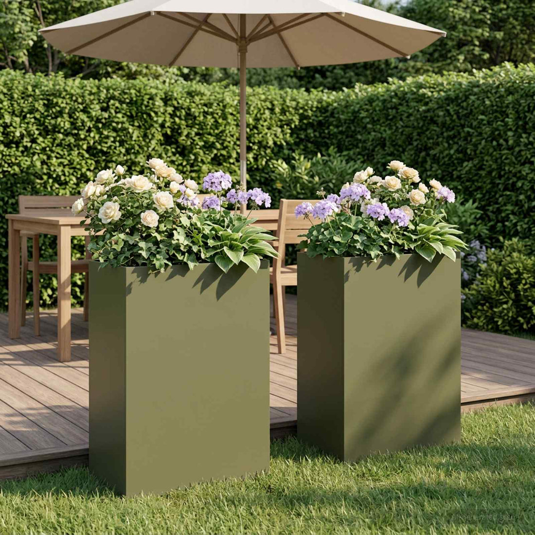 vidaXL Macetero de Jardín 2 uds. Verde oliva 50 x 30 x 75 cm