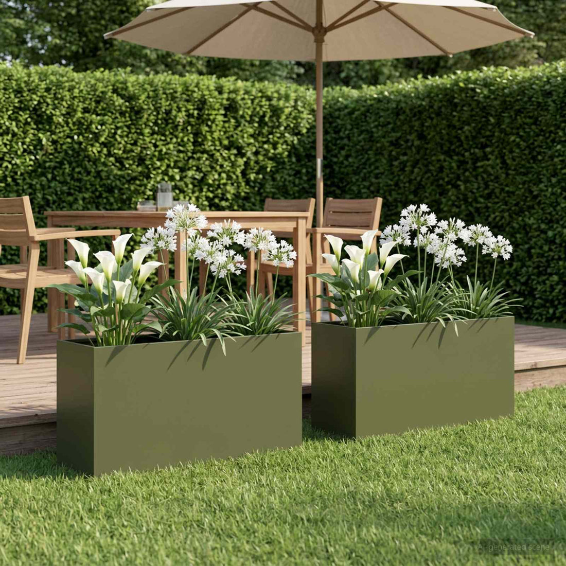 vidaXL Macetero de Jardín 2 uds. Verde oliva 100 x 30 x 40 cm