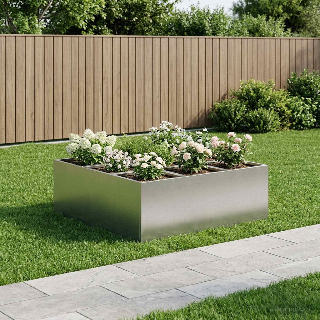 vidaXL Macetero de Jardín Plateado 100 x 100 x 20 cm Acero inoxidable