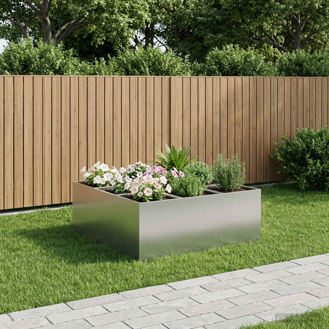 vidaXL Macetero de Jardín Plateado 100 x 100 x 20 cm Acero Galvanizado