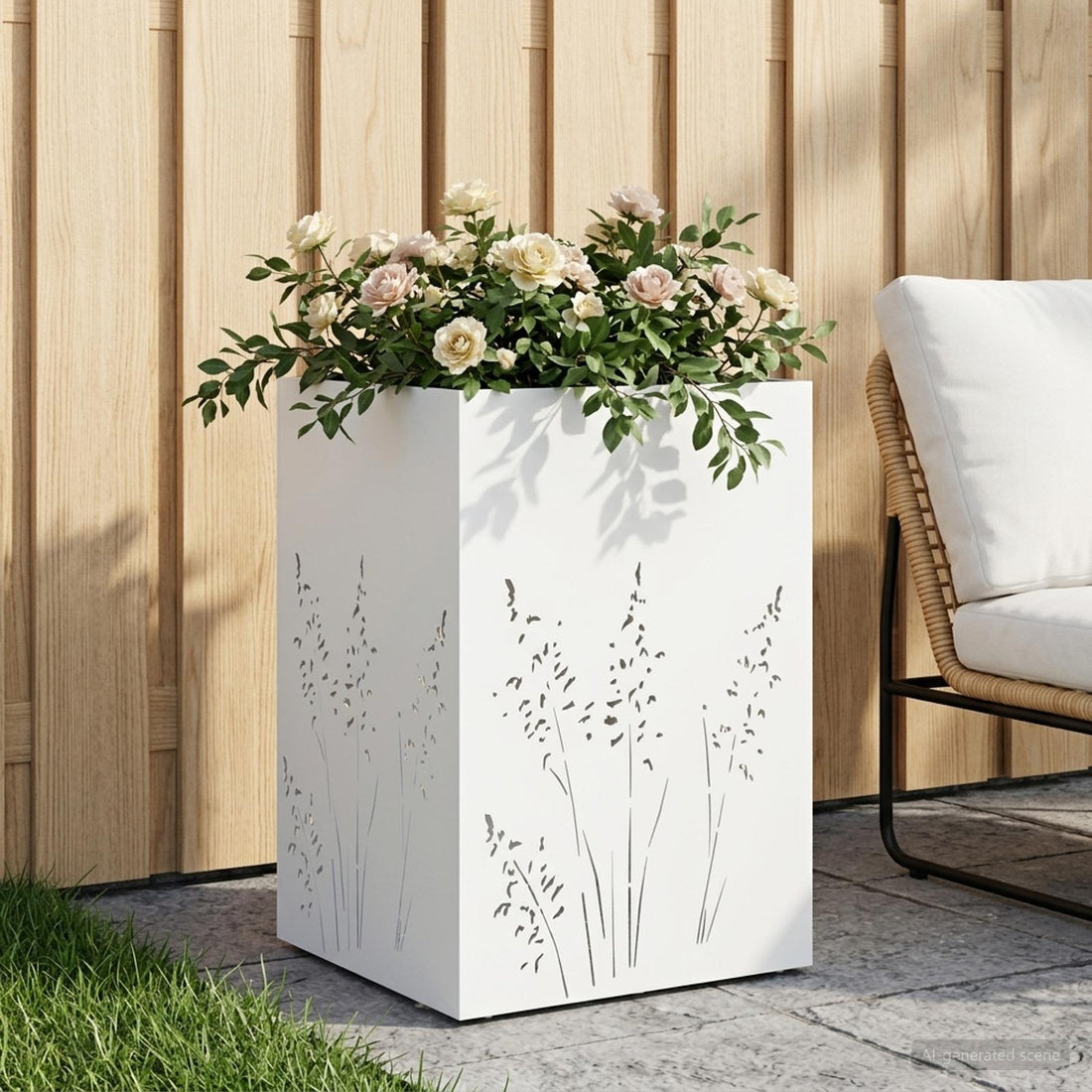 vidaXL Macetero de Jardín Blanco 50 x 50 x 75 cm
