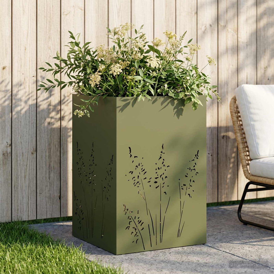 vidaXL Macetero de Jardín Verde oliva 50 x 50 x 75 cm