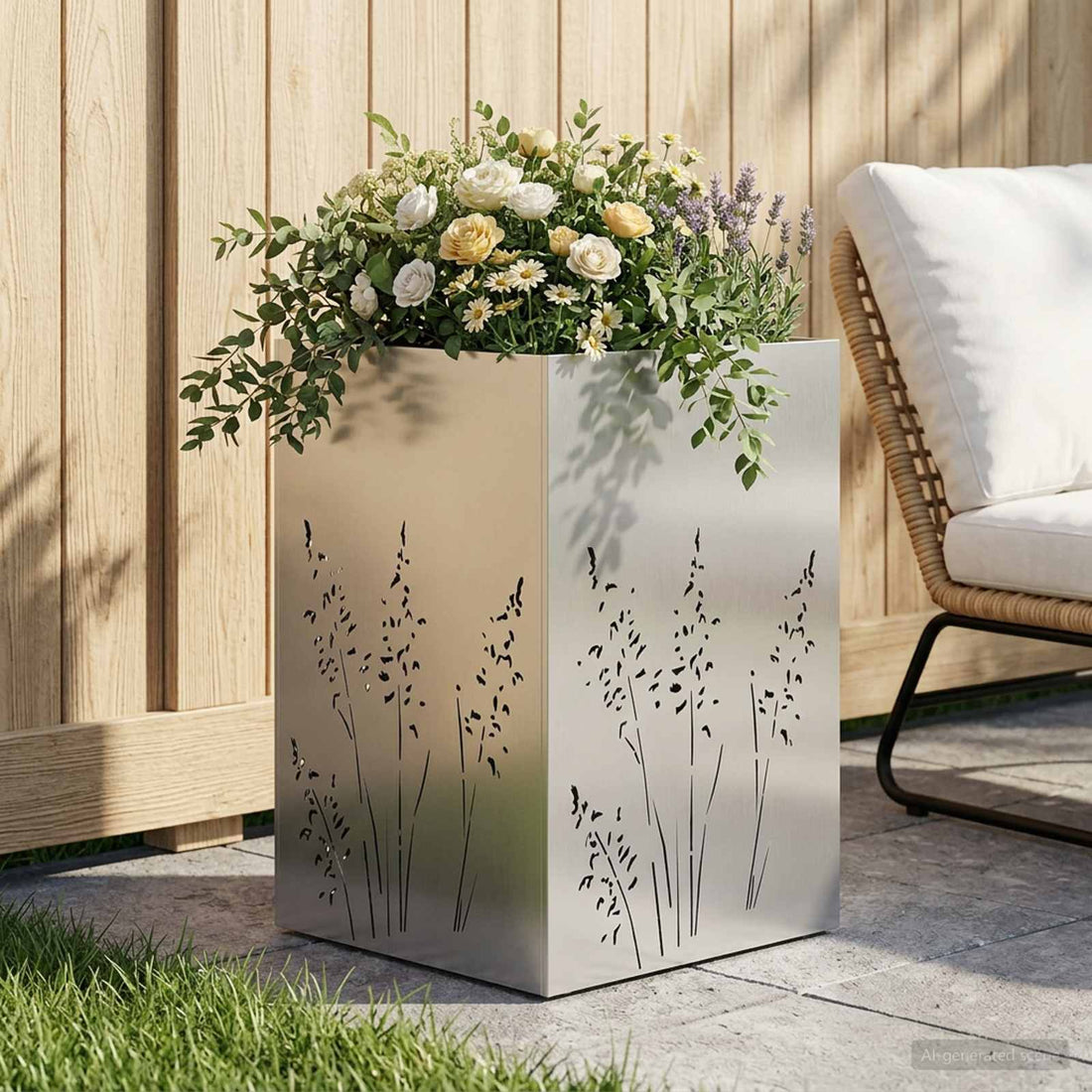 vidaXL Macetero de Jardín Plateado 50 x 50 x 75 cm Acero inoxidable