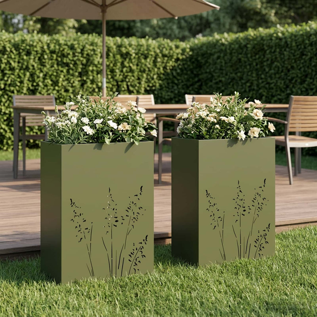 vidaXL Macetero de Jardín 2 uds. Verde oliva 50 x 30 x 75 cm