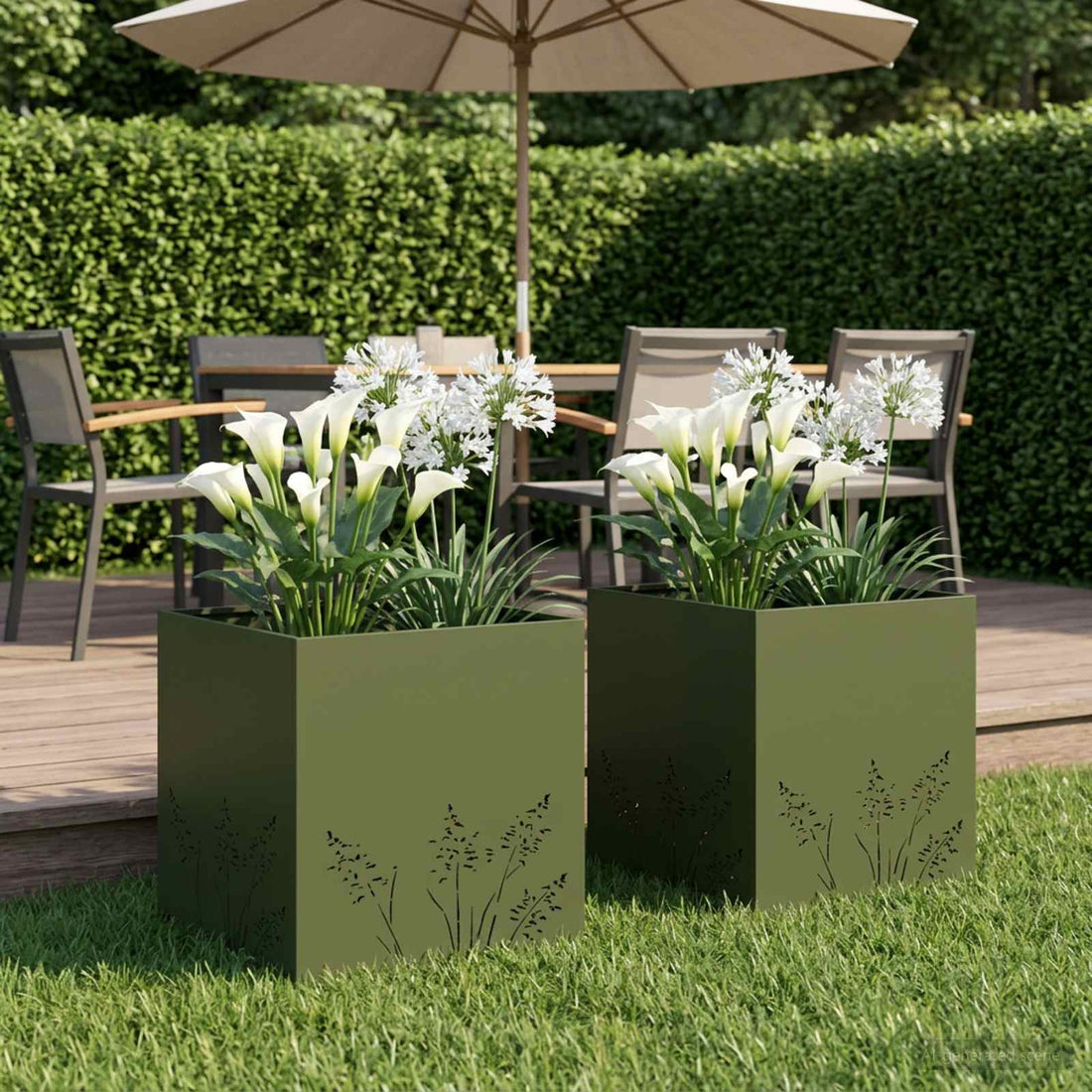 vidaXL Macetero de Jardín 2 uds. Verde oliva 50 x 50 x 49 cm