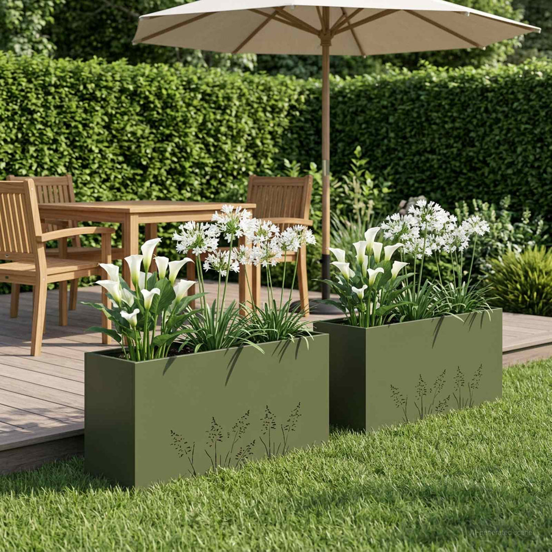 vidaXL Macetero de Jardín 2 uds. Verde oliva 100 x 30 x 49 cm