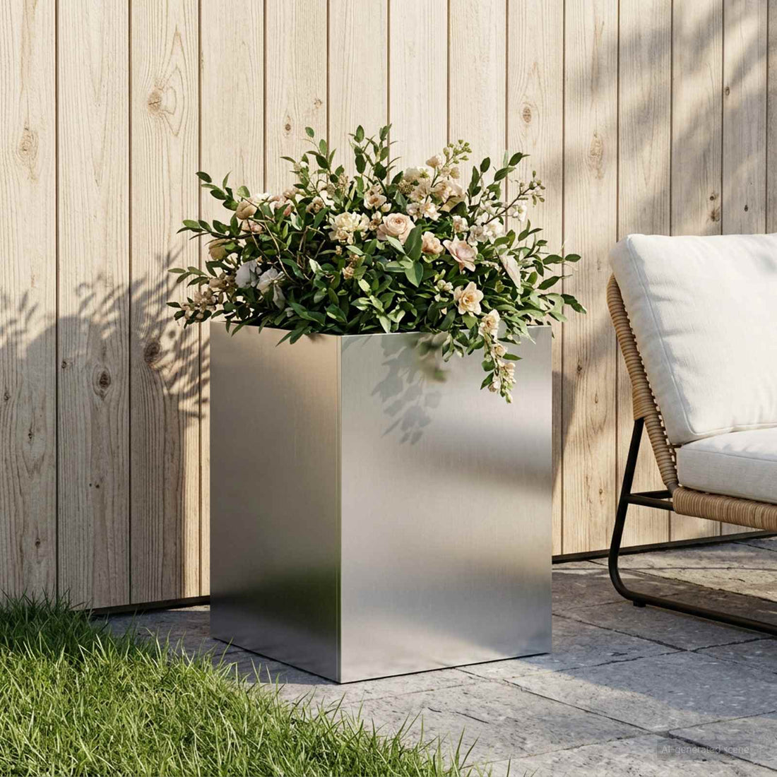 vidaXL Macetero de Jardín Plateado 40 x 40 x 60 cm Acero inoxidable
