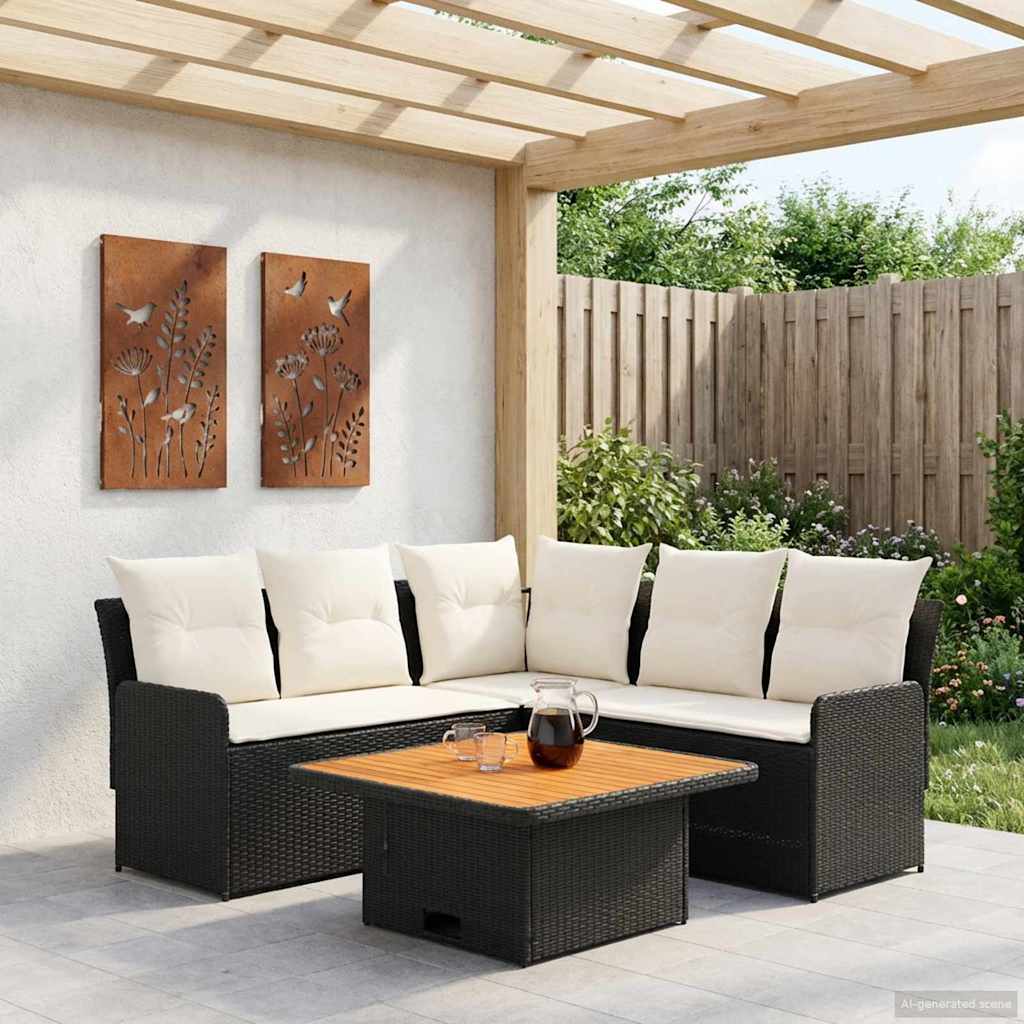 vidaXL Juegos de muebles 4 uds. Negro y crema Ratán sintético