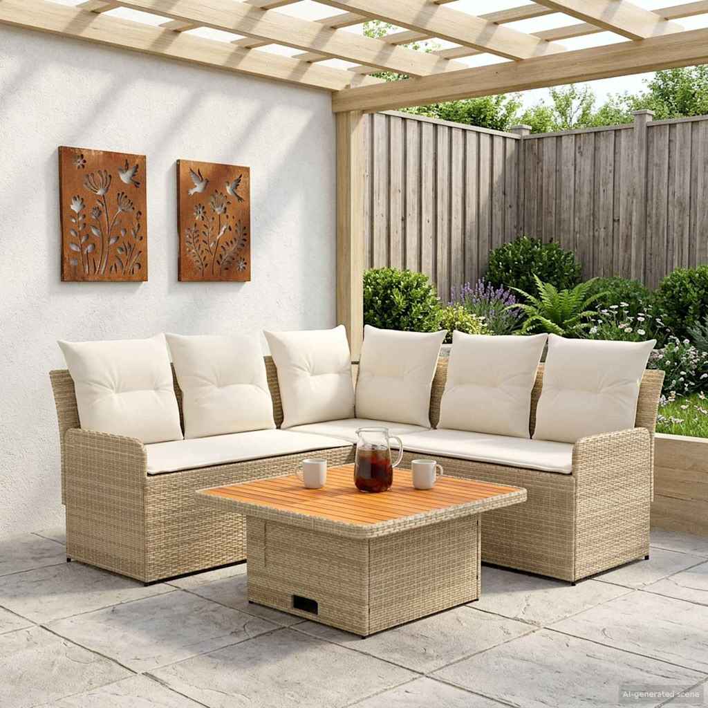 vidaXL Juegos de muebles 4 uds. Beige y Crema Ratán sintético