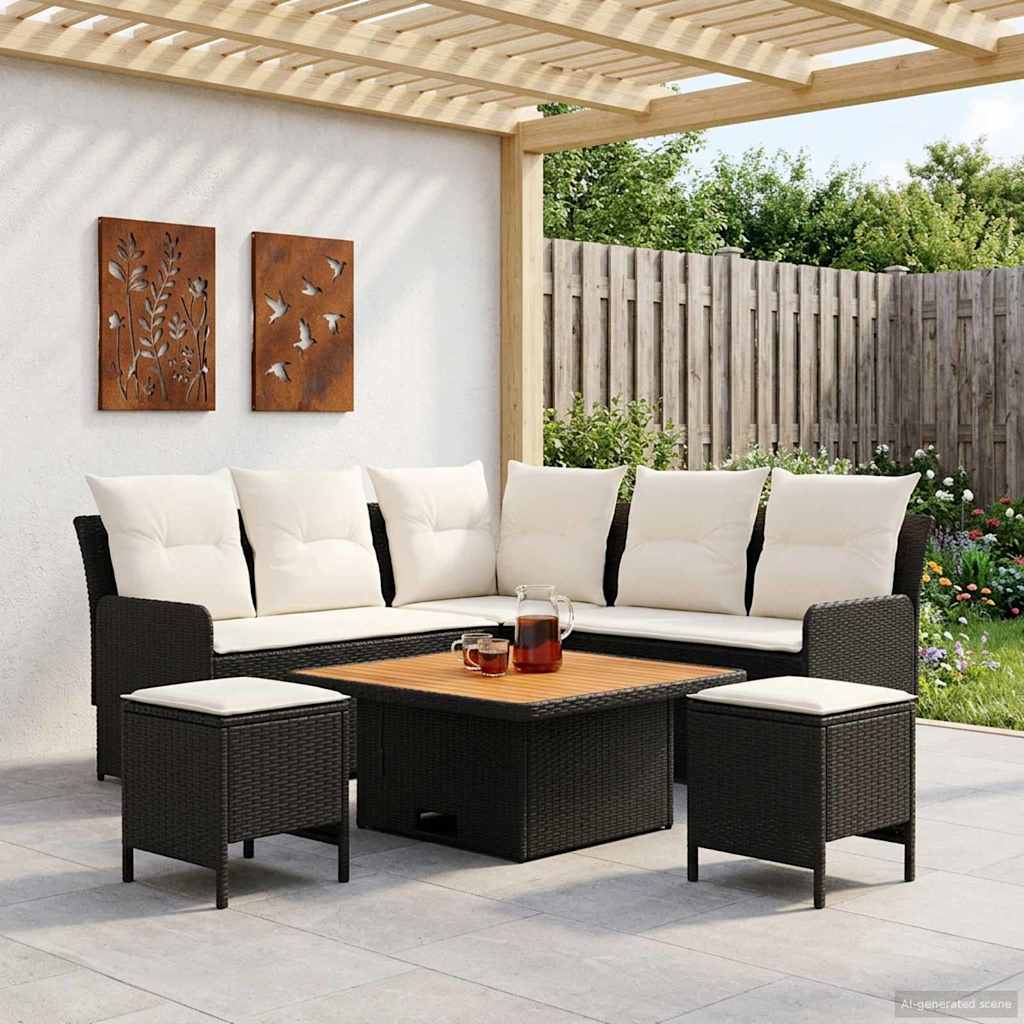 vidaXL Juegos de muebles 6 uds. Negro y crema Ratán sintético