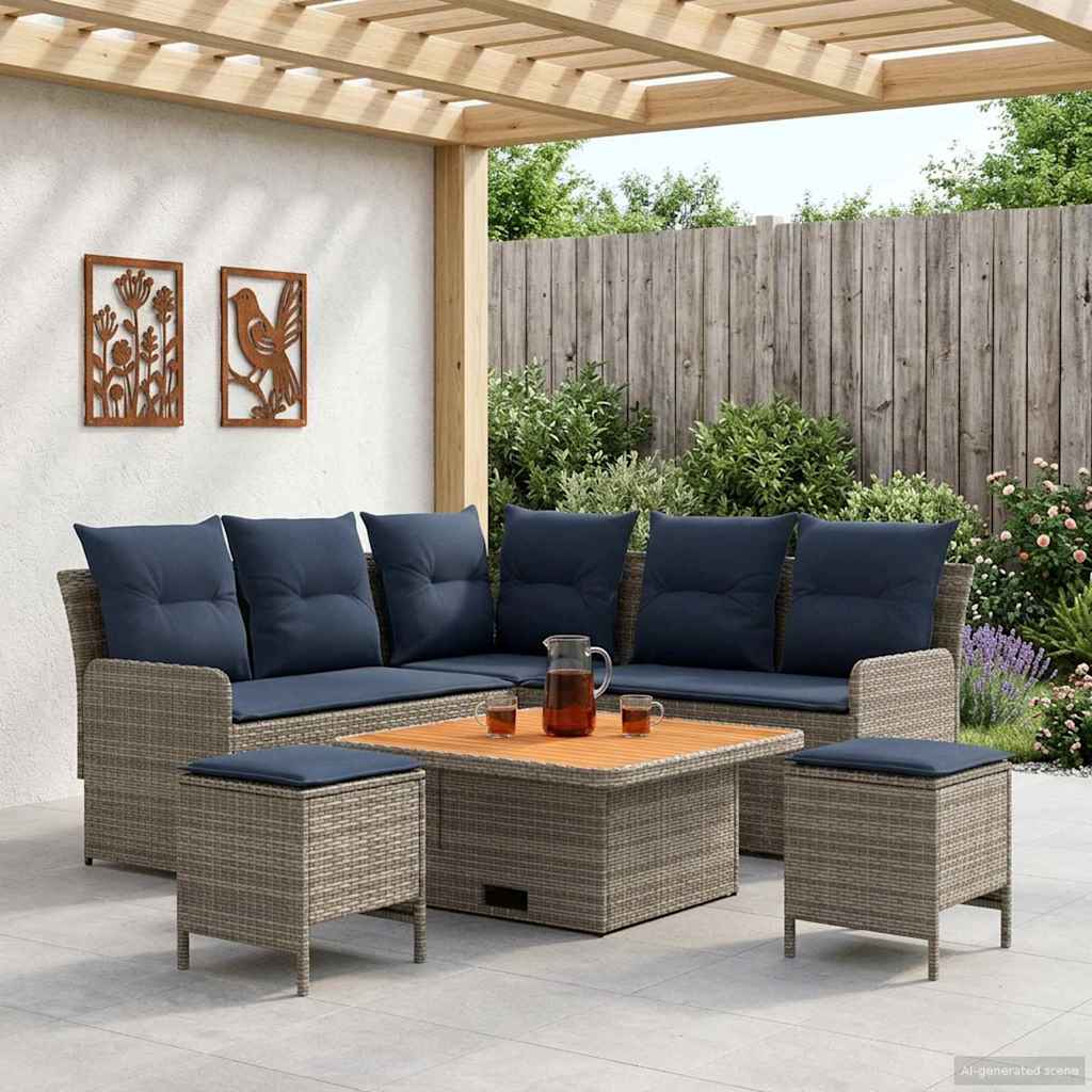 vidaXL Juegos de muebles 6 uds. Gris y azul marino Ratán sintético