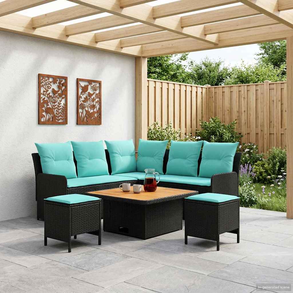 vidaXL Juegos de muebles 6 uds. Negro y Turquesa Ratán sintético