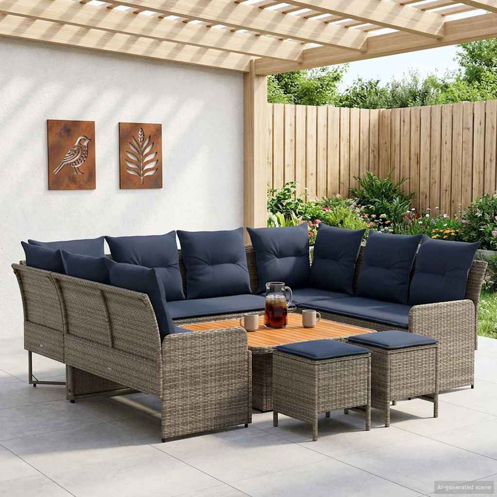vidaXL Juegos de muebles 8 uds. Gris y azul marino Ratán sintético