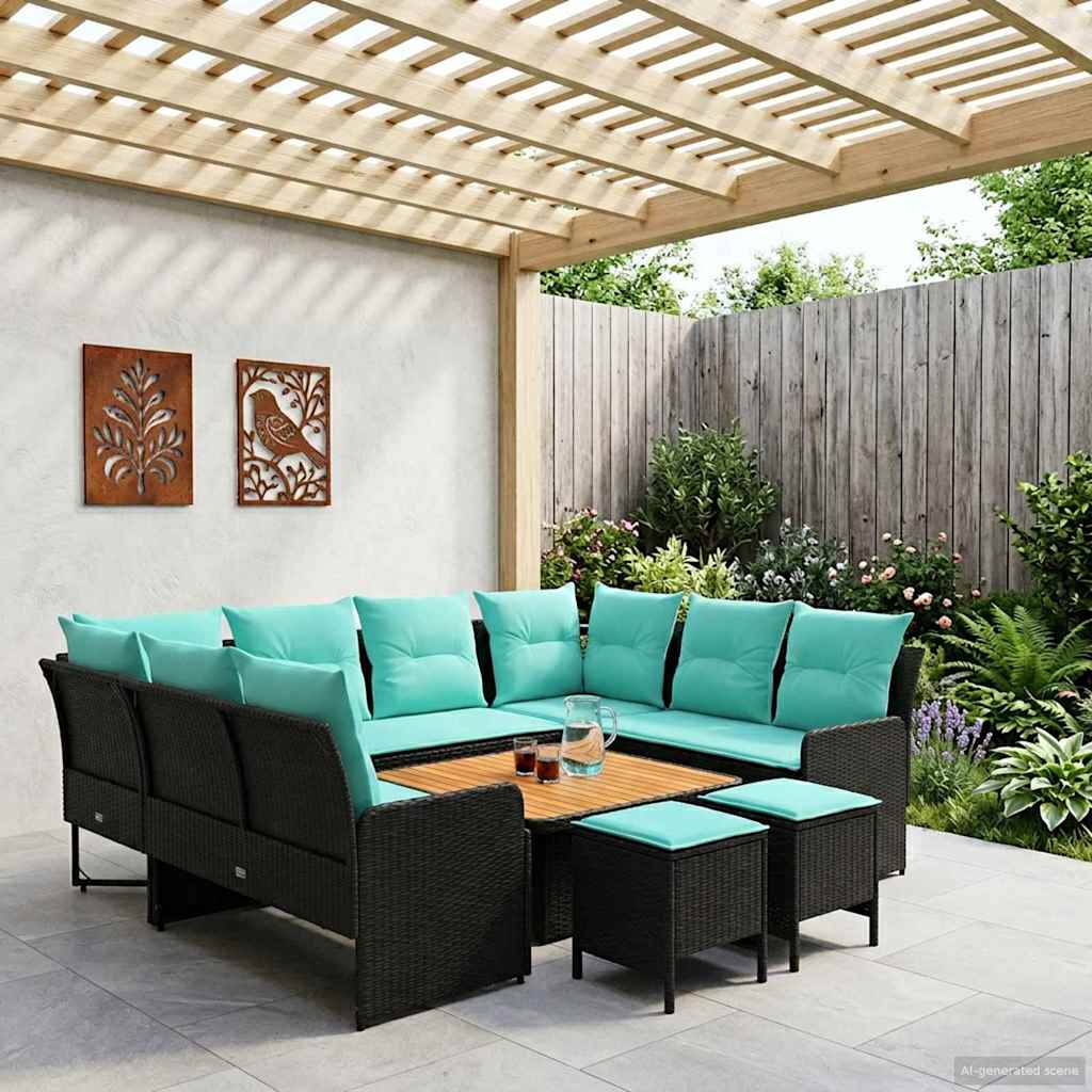 vidaXL Juegos de muebles 8 uds. Negro y Turquesa Ratán sintético