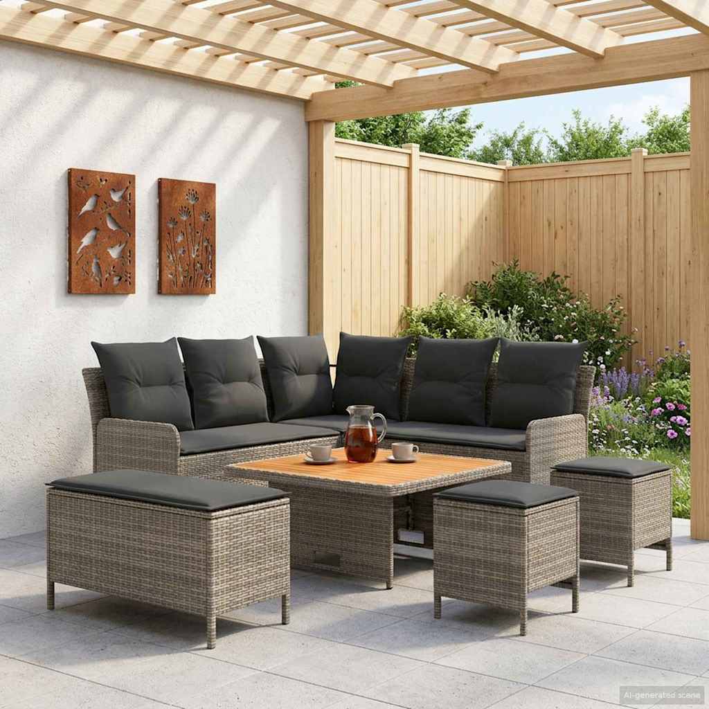 vidaXL Juegos de muebles 7 uds. Gris y Gris Oscuro Ratán sintético