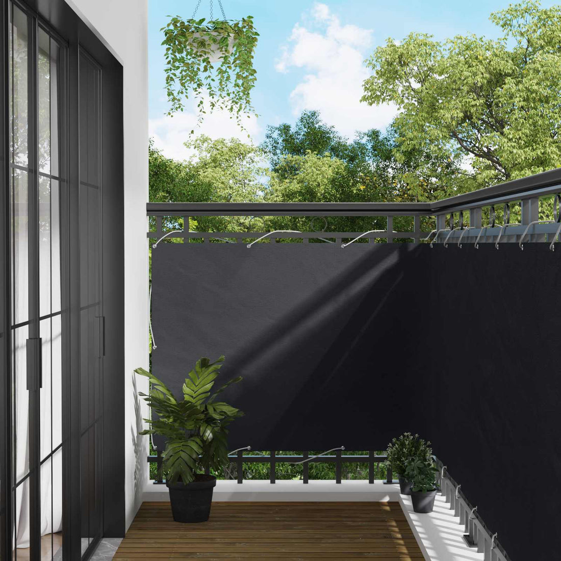 vidaXL Pantalla de Balcón 110 x 600 cm Tela Oxford Rectangular Negro