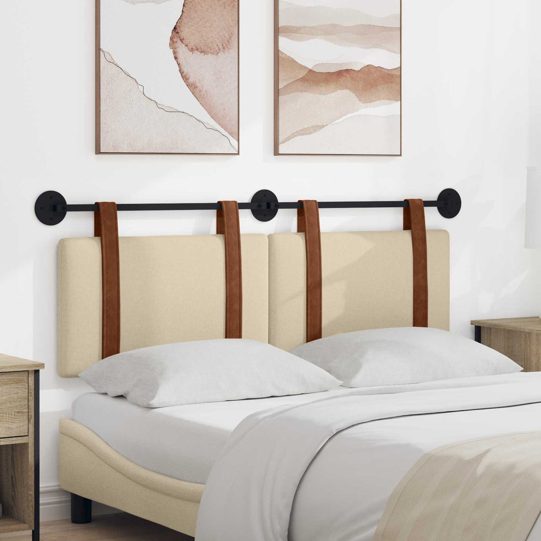 vidaXL Cabecera Colgante Liso Crema 130 x 55 x 5 cm PU antiguo