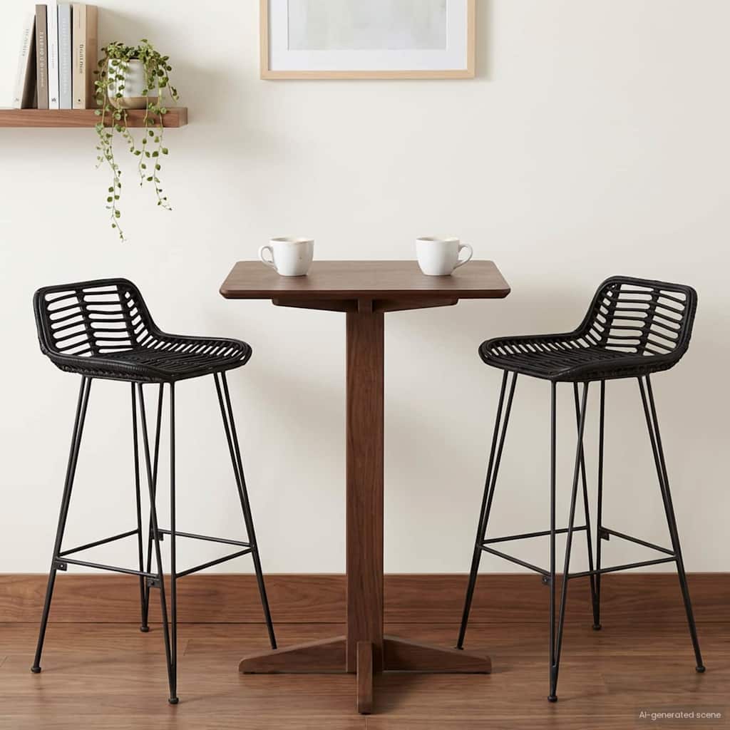 vidaXL Taburete de bar 2 pcs Negro 44 x 46 x 91 cm Ratán y acero