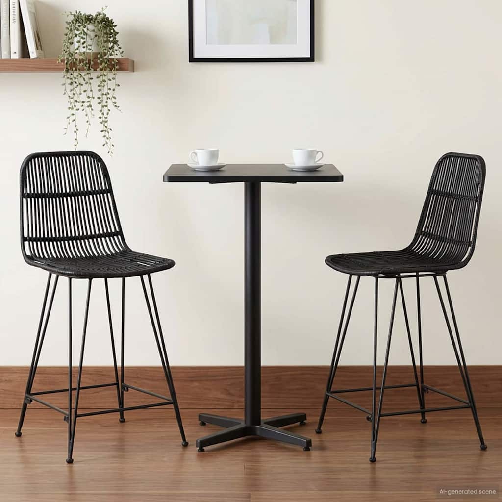 vidaXL Taburete de bar 2 uds. Negro 44 x 54 x 96 cm Ratán y acero