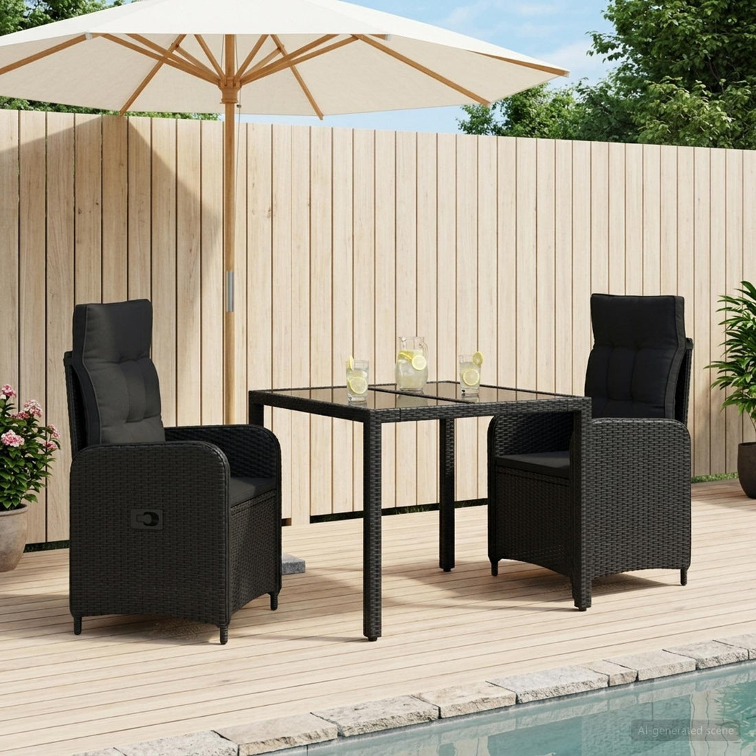 vidaXL Juego de comedor para exteriores 3 uds. Negro ratán sintético