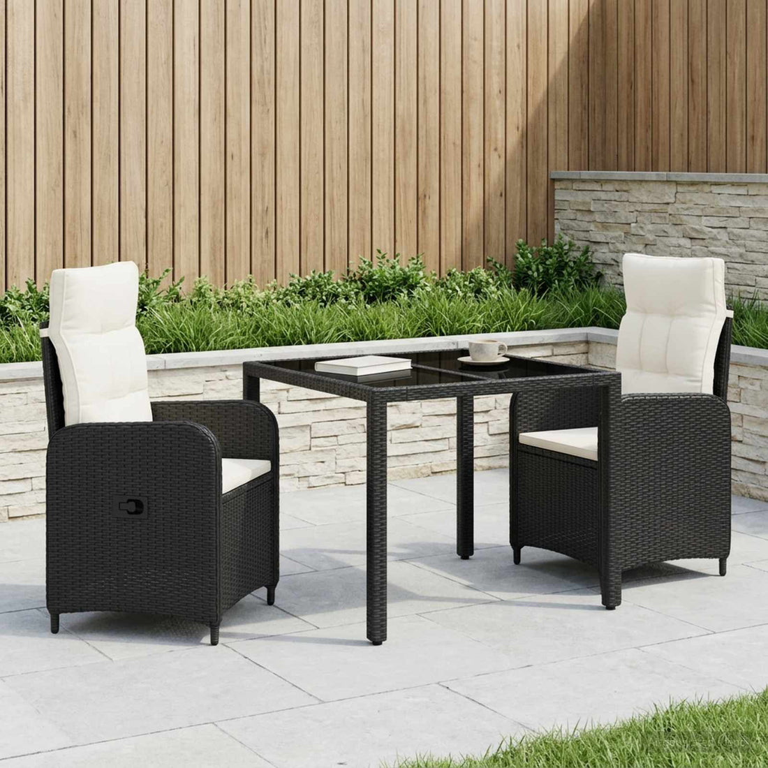 vidaXL Juego de comedor para exteriores 3 uds. Negro y Blanco Crema