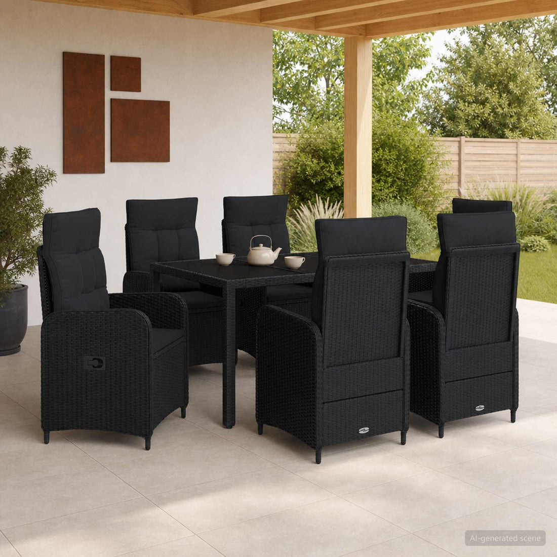 vidaXL Juego de comedor para exteriores 7 uds. Negro ratán sintético